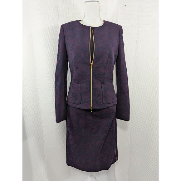 ESCADA! 2 PIECE VIOLET & BLACK ZIPPER ACCENTED DRESS & JACKET SUIT SET! SZ 8, 38 - Picture 3 of 14